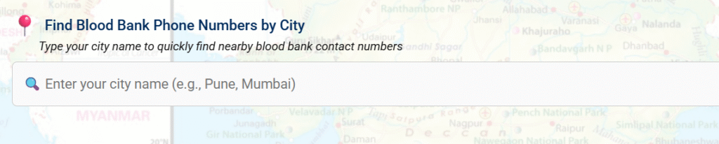 Find Blood Bank Phone Numbers across India search by City